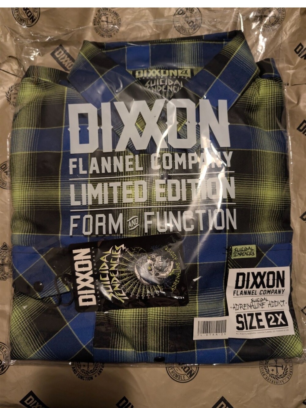 DIXXON Men's Blue & Green Plaid Button-Down Flannel Suicidal Tendencies